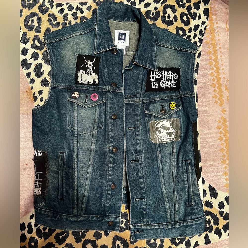 OOAK punk gap Denim Vest with Patches and pins